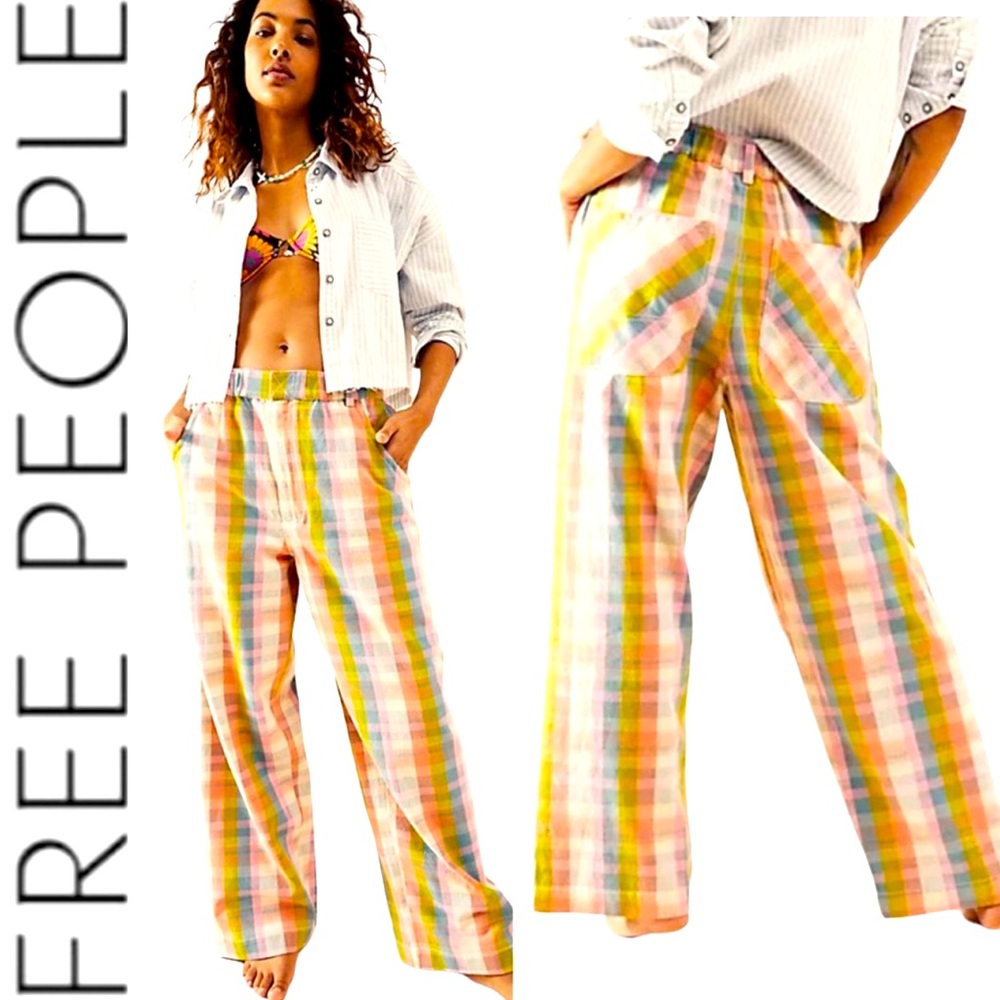 NWOT  Free People Love Buzz Straight Leg Pants in Lollipop Combo xs